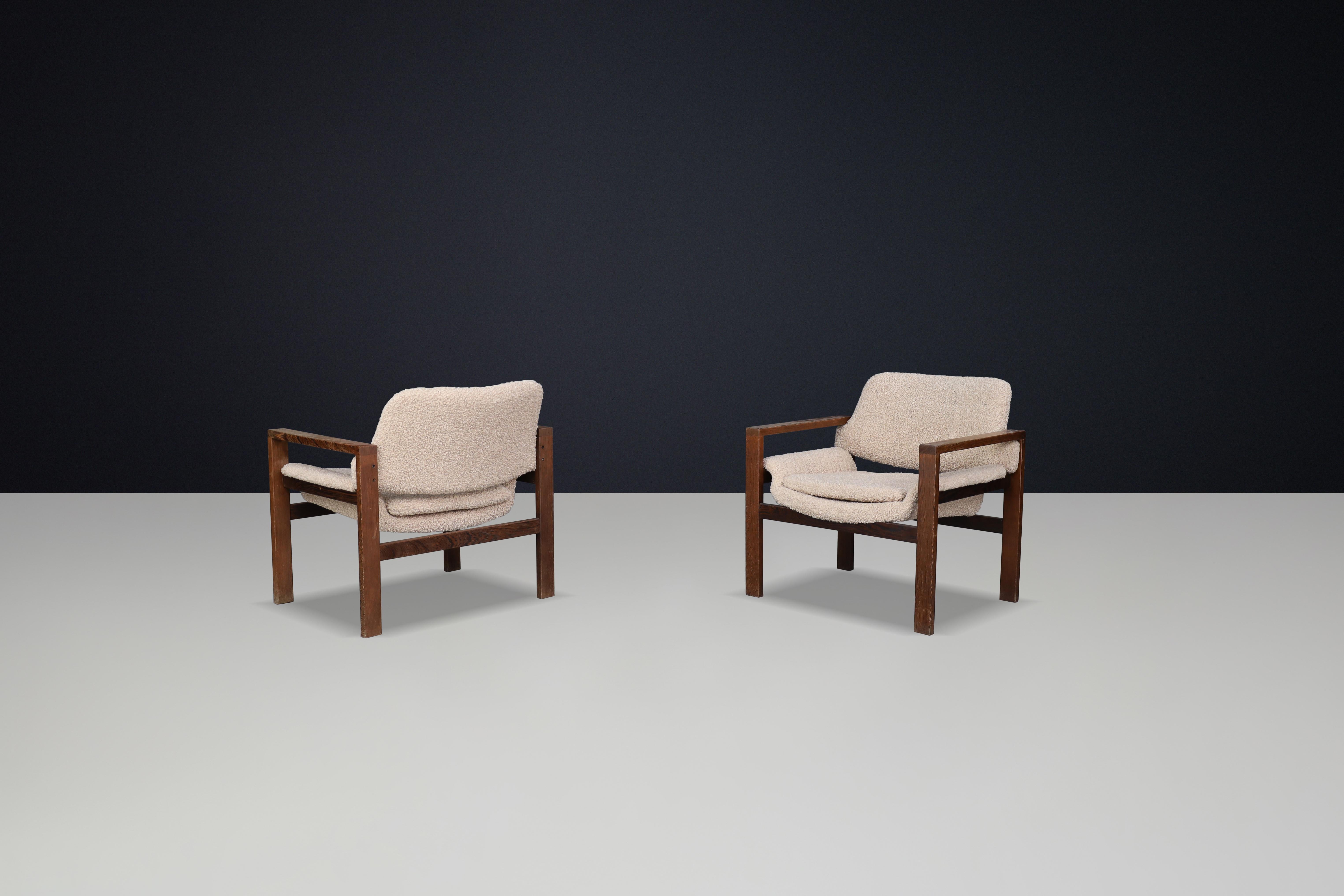 Scandinavian Modern Oak Armchairs with Teddy Upholstery, Finland, 1960s For Sale 4