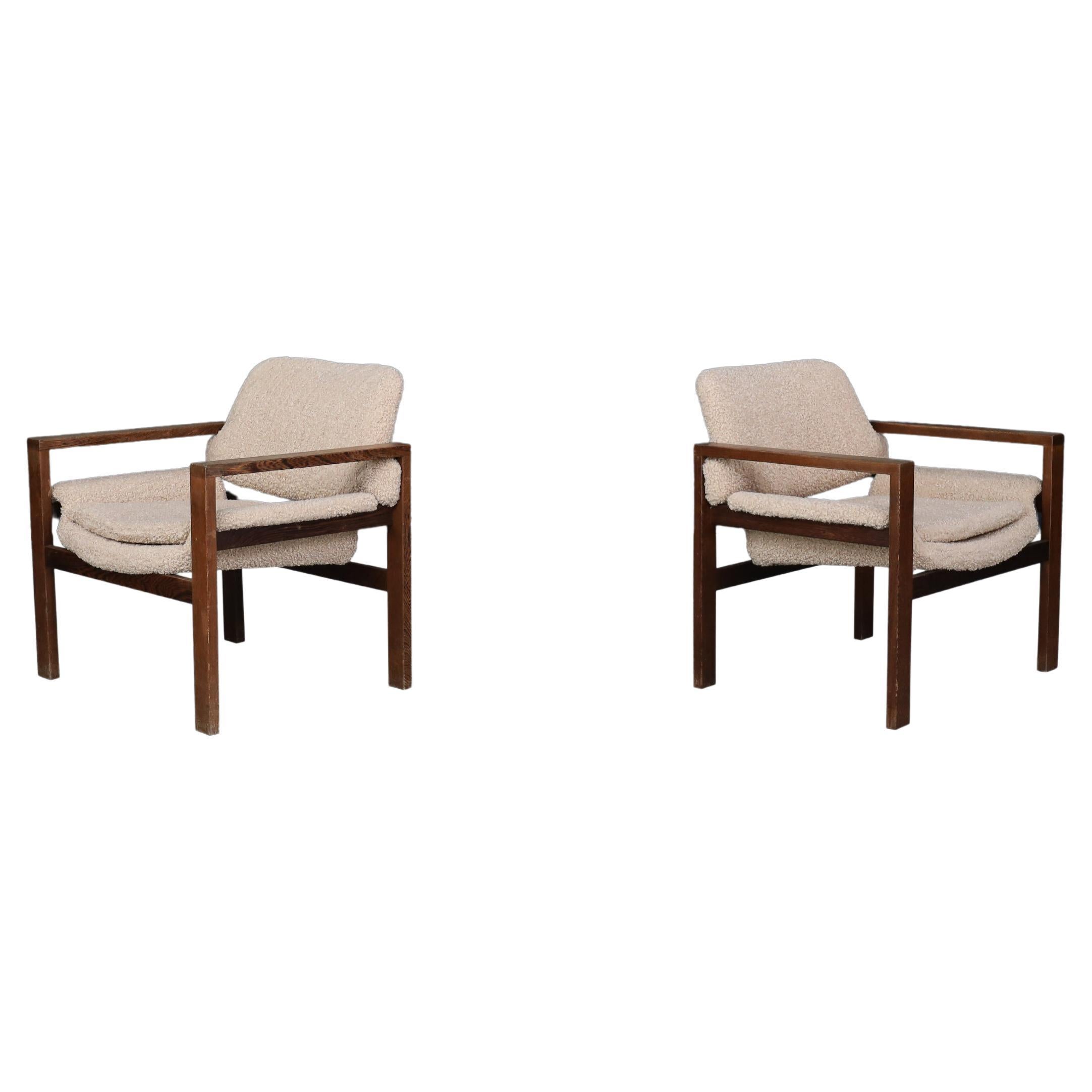 Scandinavian Modern Oak Armchairs with Teddy Upholstery, Finland, 1960s For Sale