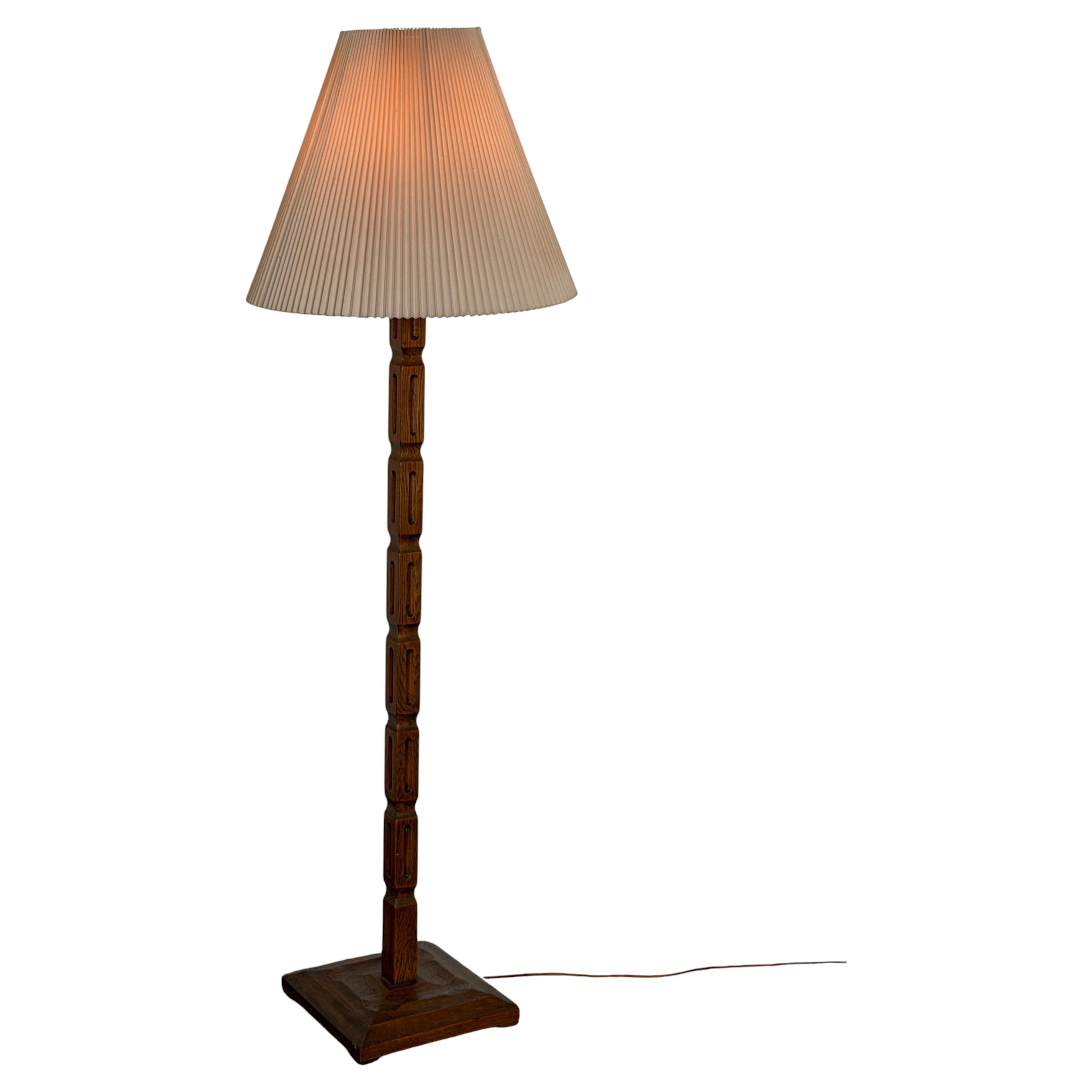 Scandinavian Modern, Oak Brutalist Floor Lamp, 1960s