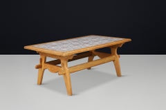 Mesa de centro moderna escandinava de roble con tapa de azulejos, Dinamarca Años 50