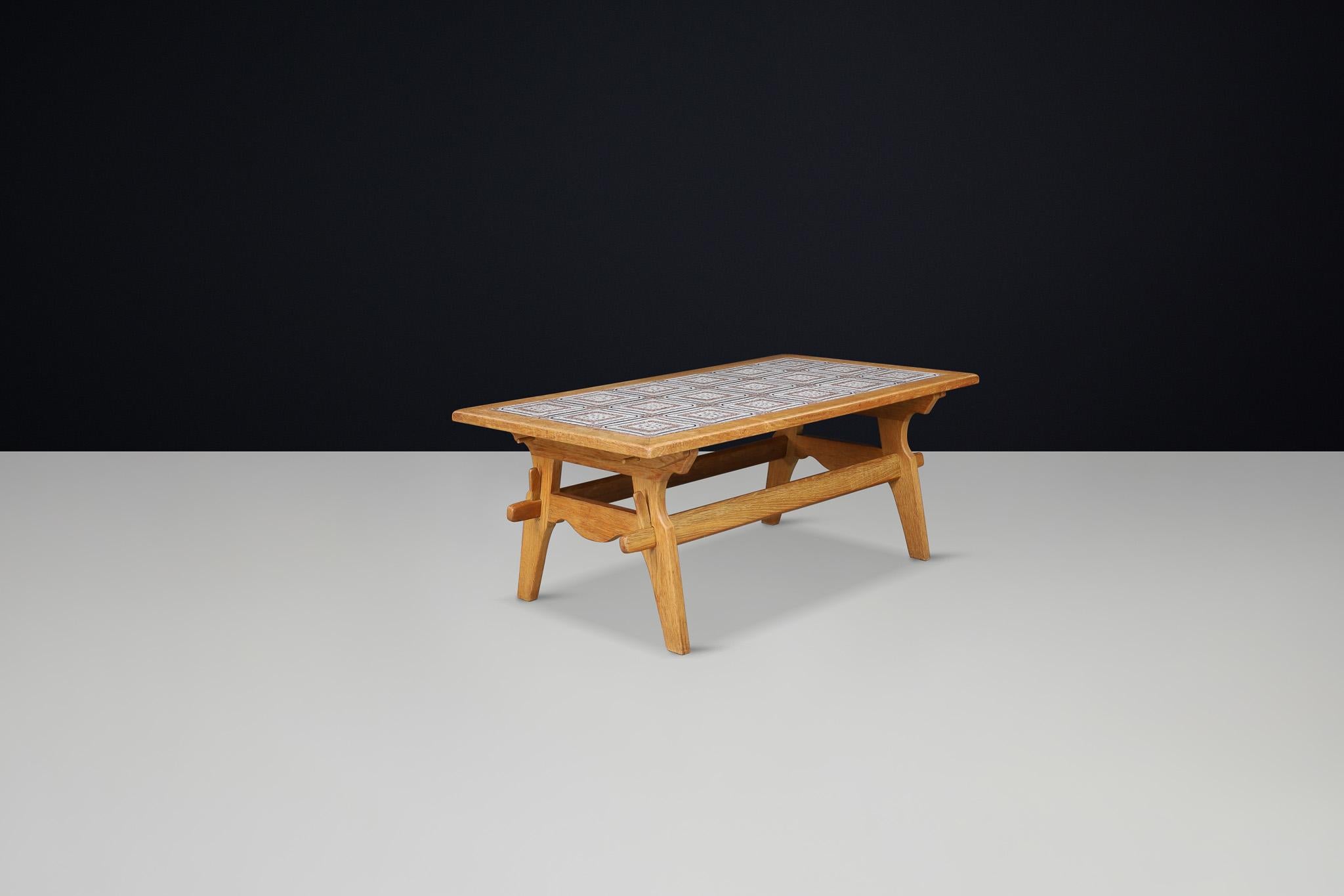 Danish Scandinavian Modern Oak Coffee Table with Tiled Top, Denmark 1950s For Sale