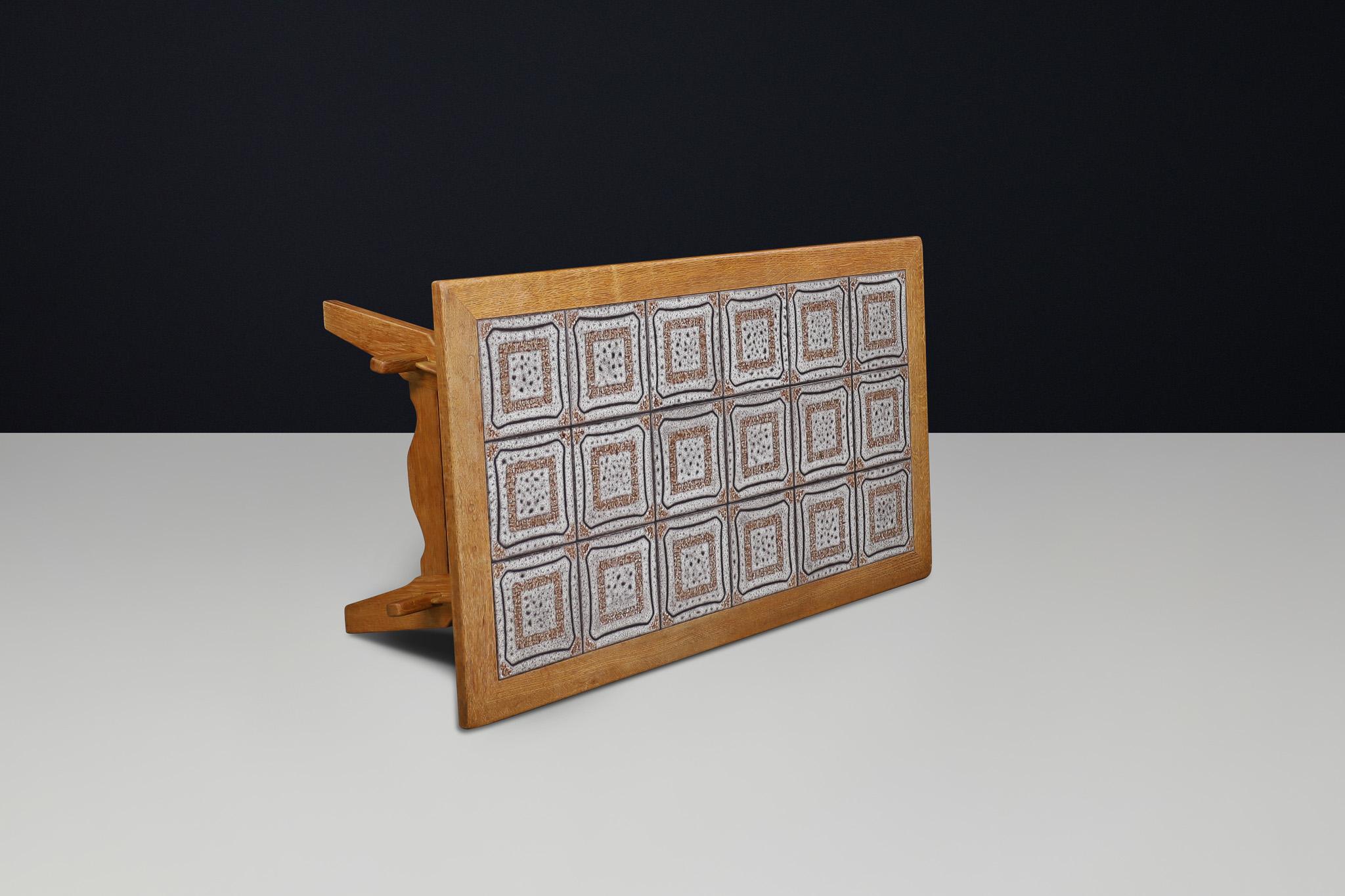 Mid-20th Century Scandinavian Modern Oak Coffee Table with Tiled Top, Denmark 1950s For Sale