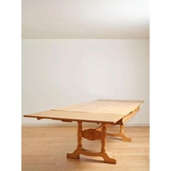 Scandinavian Modern Oak Large Trestle Dining Table