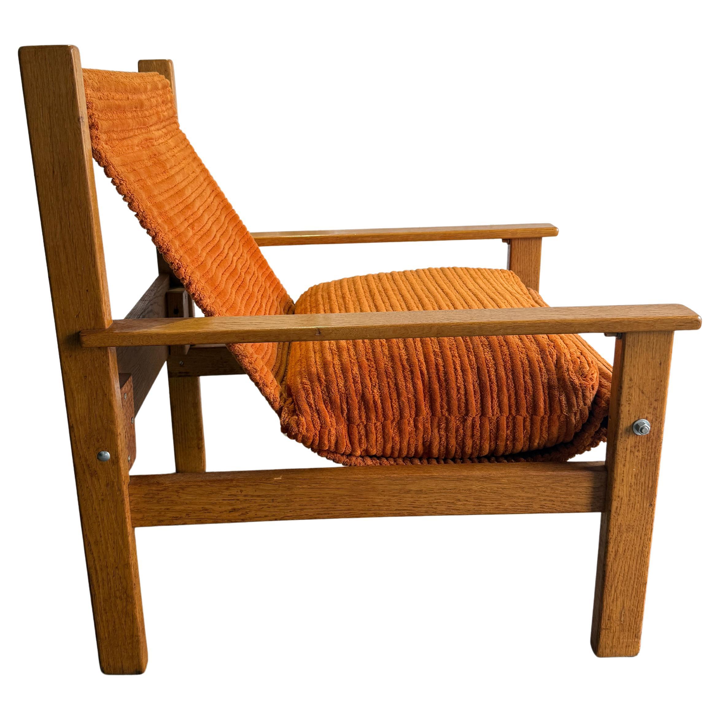 Skandinavischer moderner Eichenholzsessel Sling corduroy lounge chair