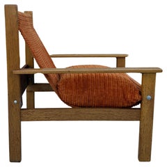 Skandinavischer moderner Eichenholzsessel Sling corduroy lounge chair