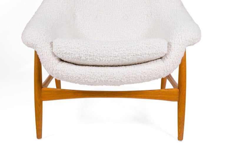 Upholstery Scandinavian Modern Oak and Upholstered Womblike Lounge Chair, Denmark 1960s