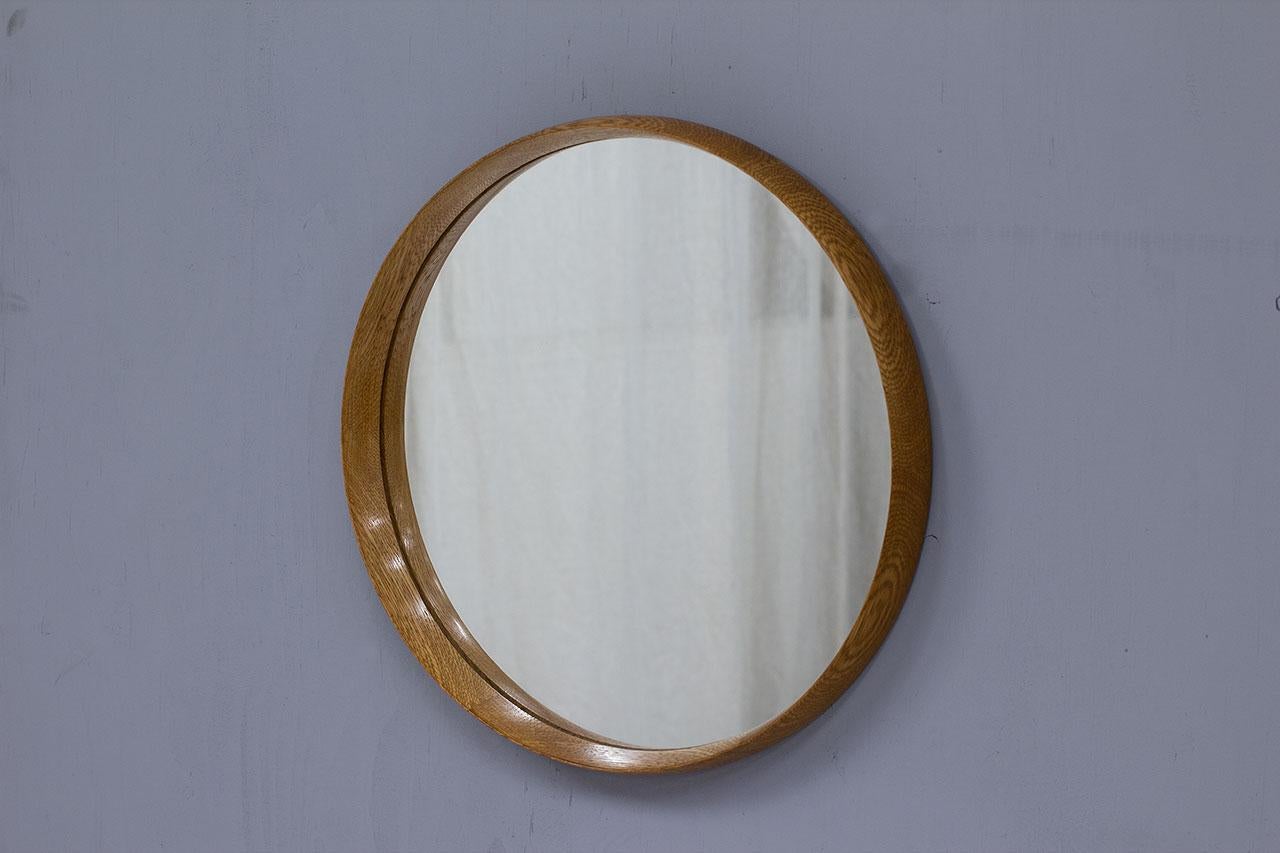 Swedish Scandinavian Modern Oak Wall Mirror by Luxus, 1950s