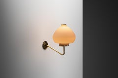 Scandinavian Modern Opal Glass and Brass Wall Lamp, Sweden ca 1950s
