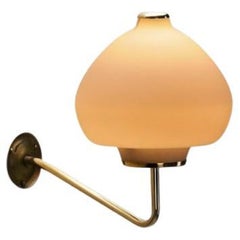 Scandinavian Modern Opal Glass and Brass Wall Lamp, Sweden ca 1950s