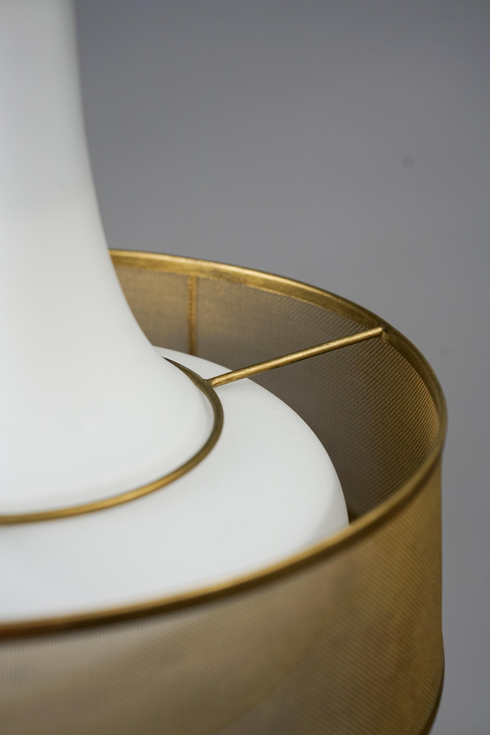 Brass Scandinavian Modern Opaline Glass Pendant by Maria Lindeman, Idman, 1940s/1950s For Sale