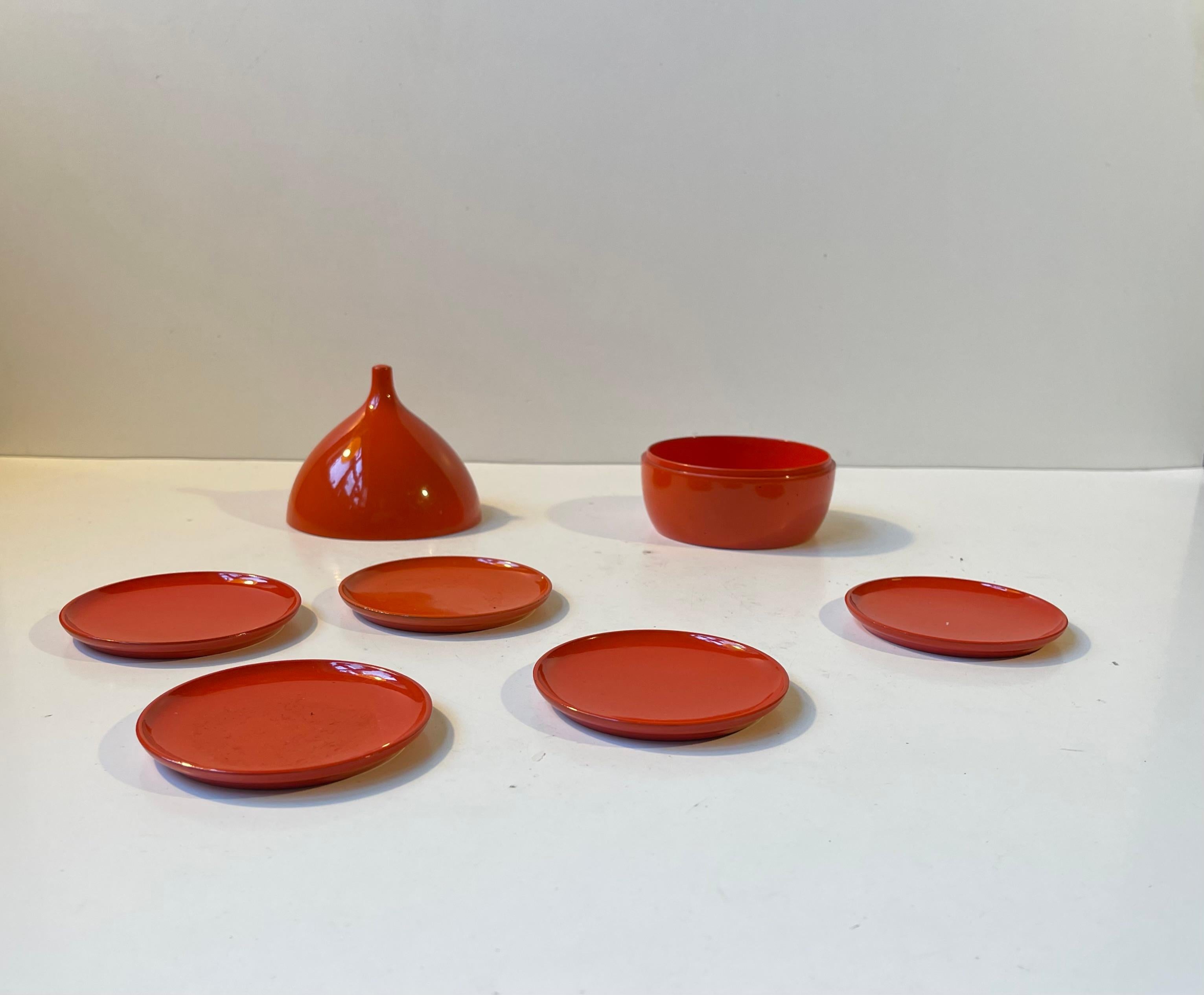Danish Scandinavian Modern Orange Resin Drink Coasters by Laurids Lønborg, 1960s For Sale