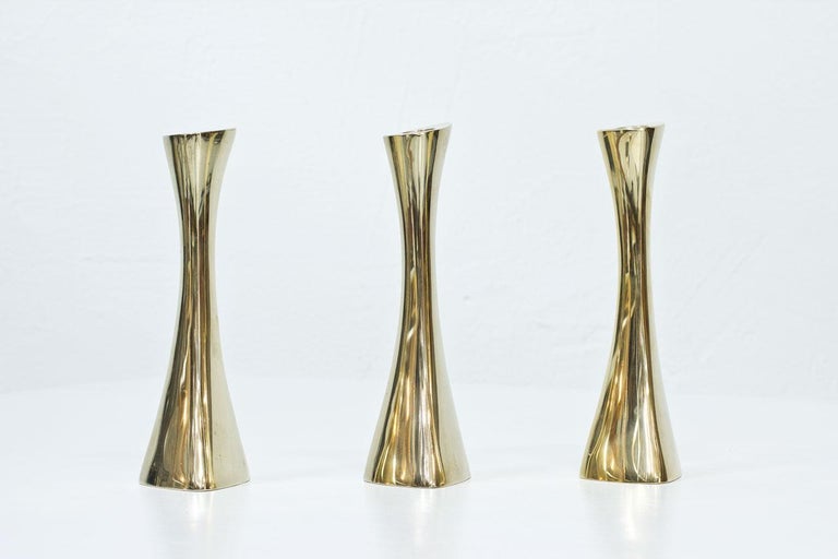 Scandinavian Modern Organic Brass Candlesticks by BCA Eskilstuna