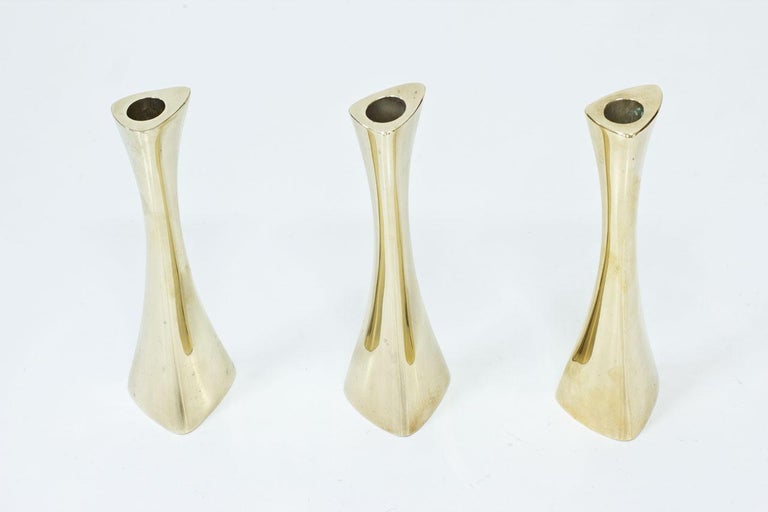 Scandinavian Modern Organic Brass Candlesticks by BCA Eskilstuna