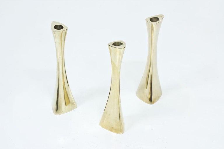 Scandinavian Modern Organic Brass Candlesticks by BCA Eskilstuna