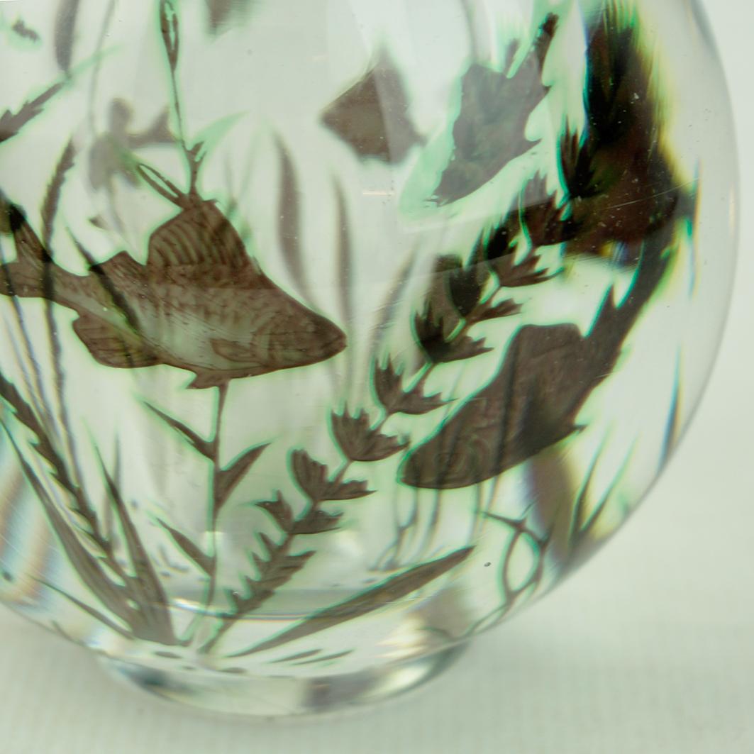 Mid-20th Century Scandinavian Modern Orrefors Graal Fish Vase by Edward Hald Sweden For Sale