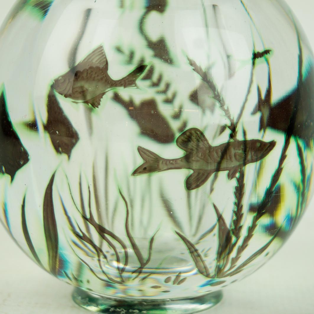 Scandinavian Modern Orrefors Graal Fish Vase by Edward Hald Sweden For Sale 1