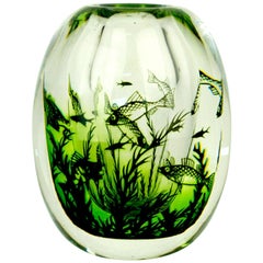 Scandinavian Modern Orrefors Graal Fish Vase by Edward Hald