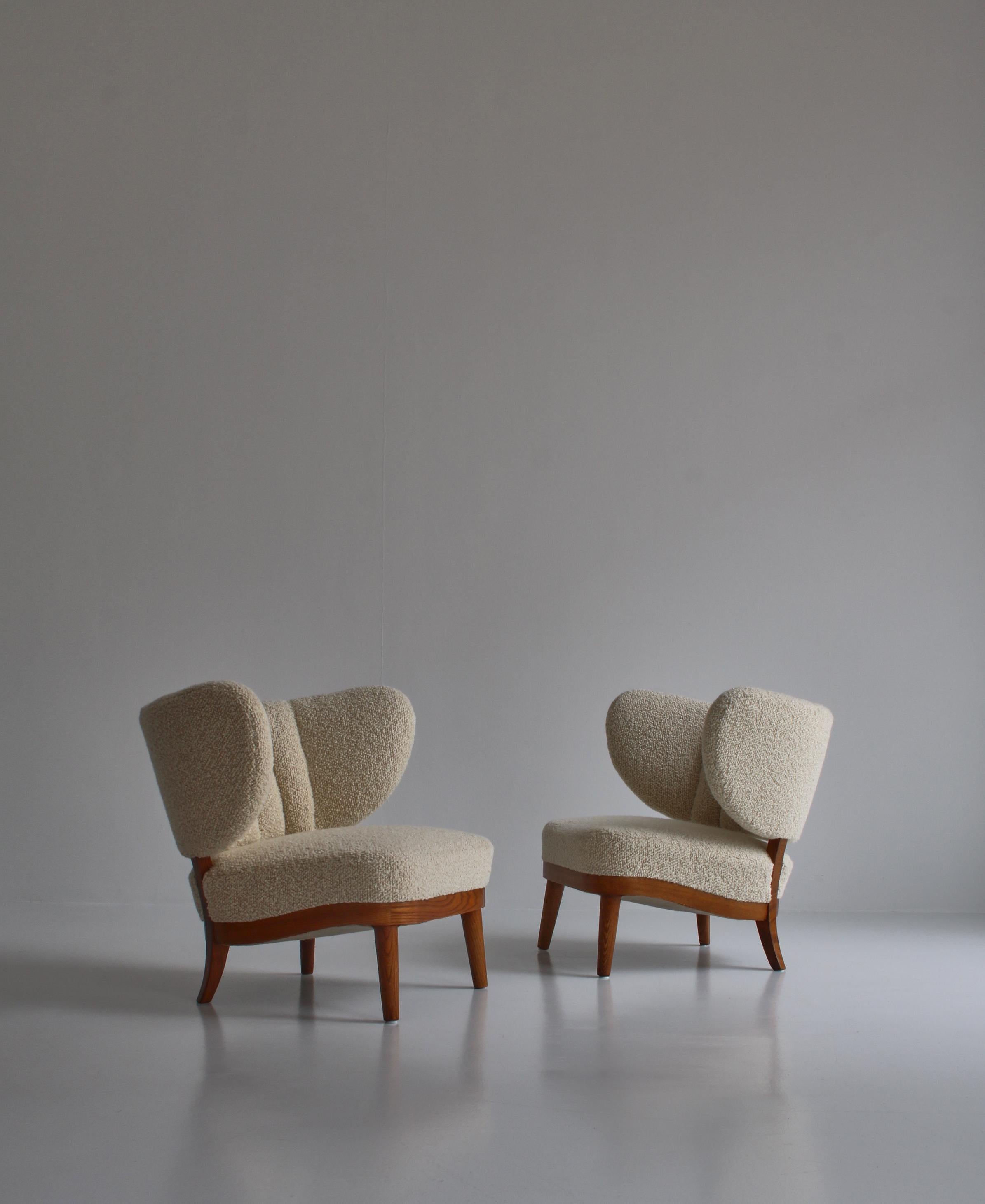 1940's Lounge Chairs in White Boucle, Otto Schulz for Boet, Scandinavian Modern 7