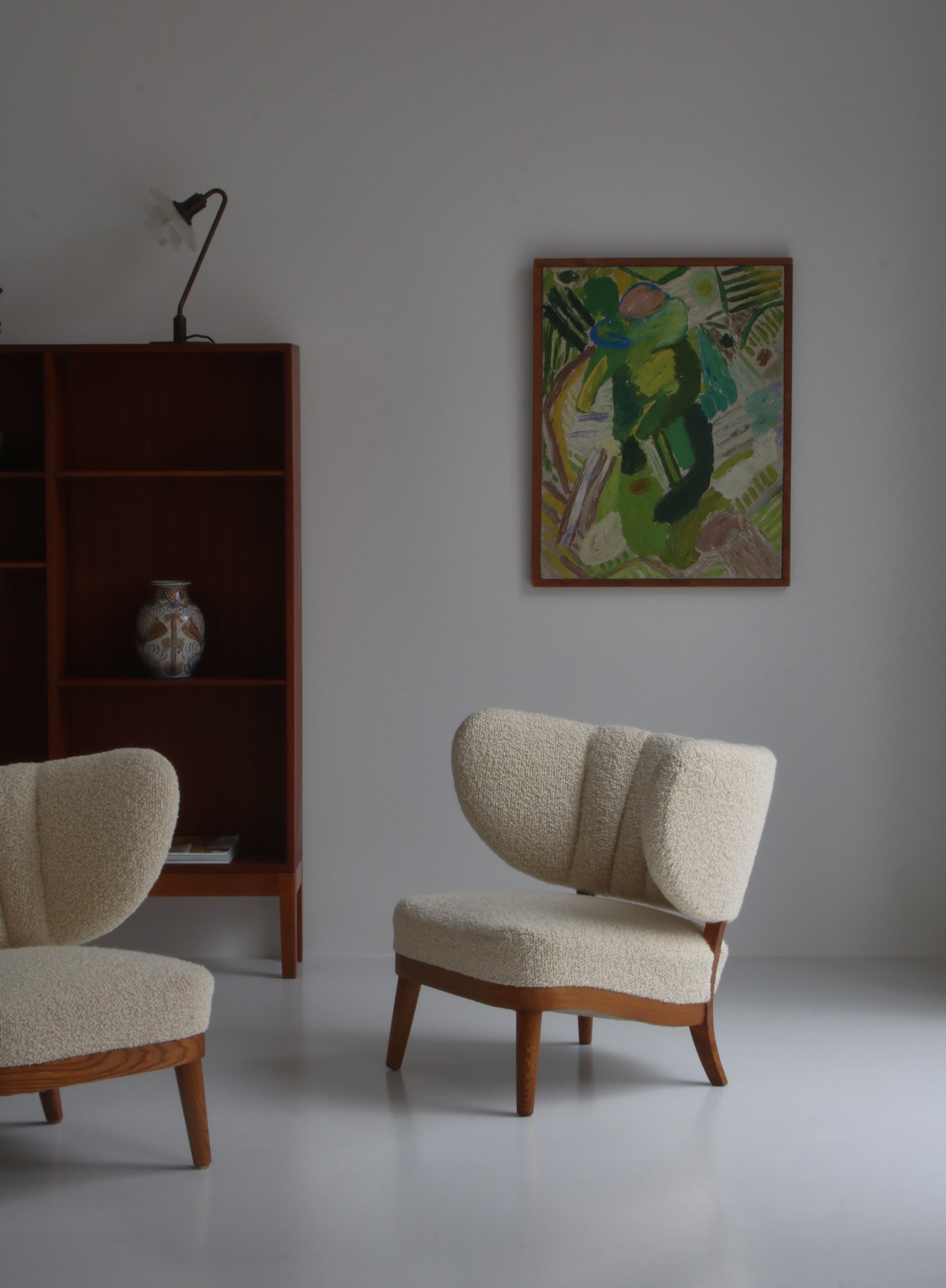 1940's Lounge Chairs in White Boucle, Otto Schulz for Boet, Scandinavian Modern 10