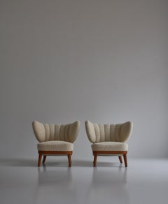 1940's Lounge Chairs in White Boucle, Otto Schulz for Boet, Scandinavian Modern