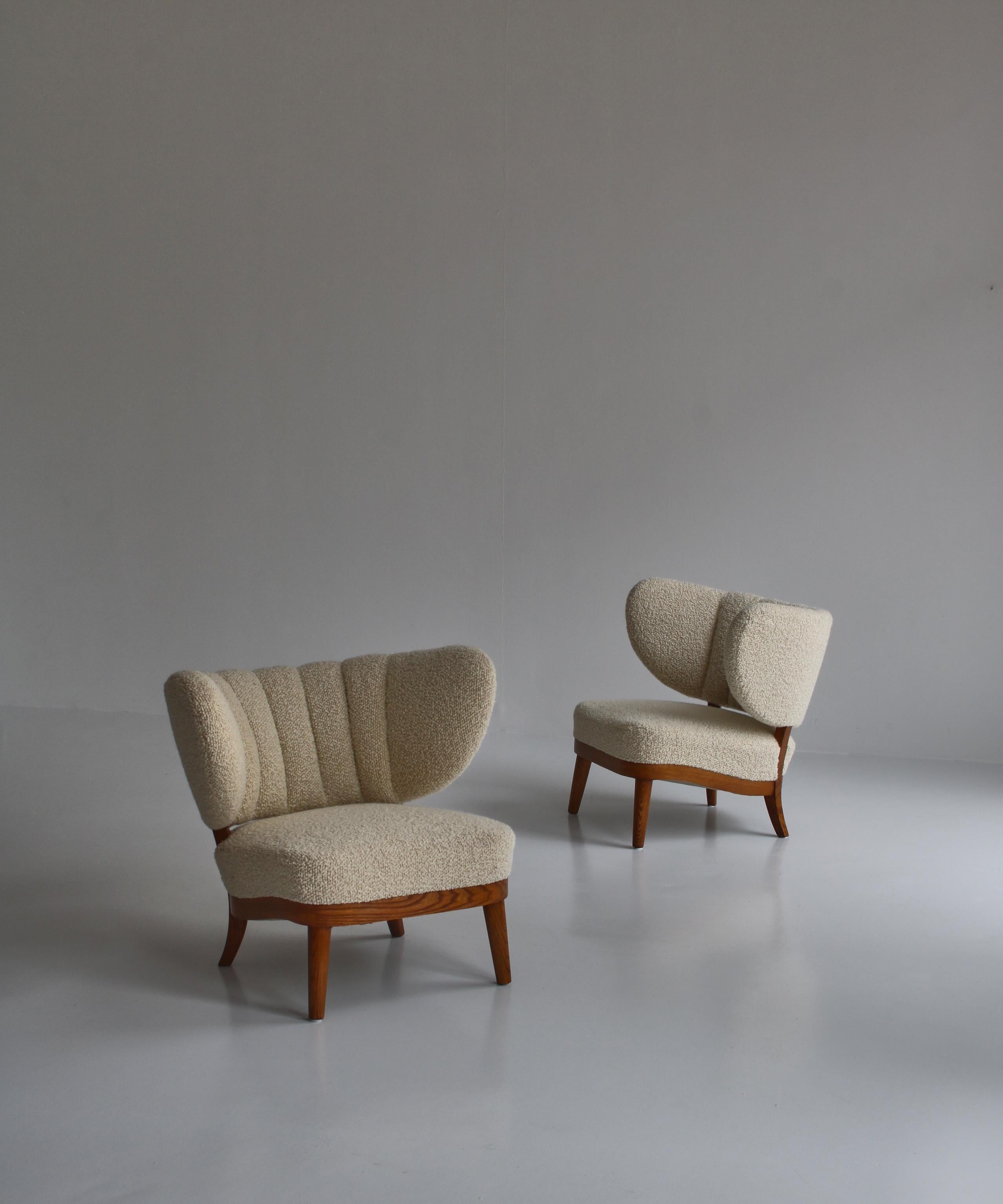 1940's Lounge Chairs in White Boucle, Otto Schulz for Boet, Scandinavian Modern In Good Condition In Odense, DK