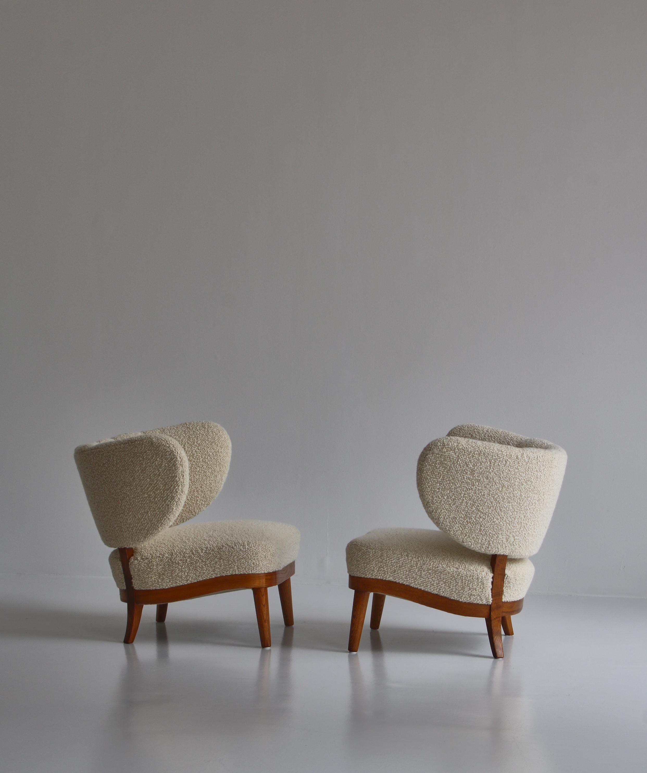 Mid-20th Century 1940's Lounge Chairs in White Boucle, Otto Schulz for Boet, Scandinavian Modern