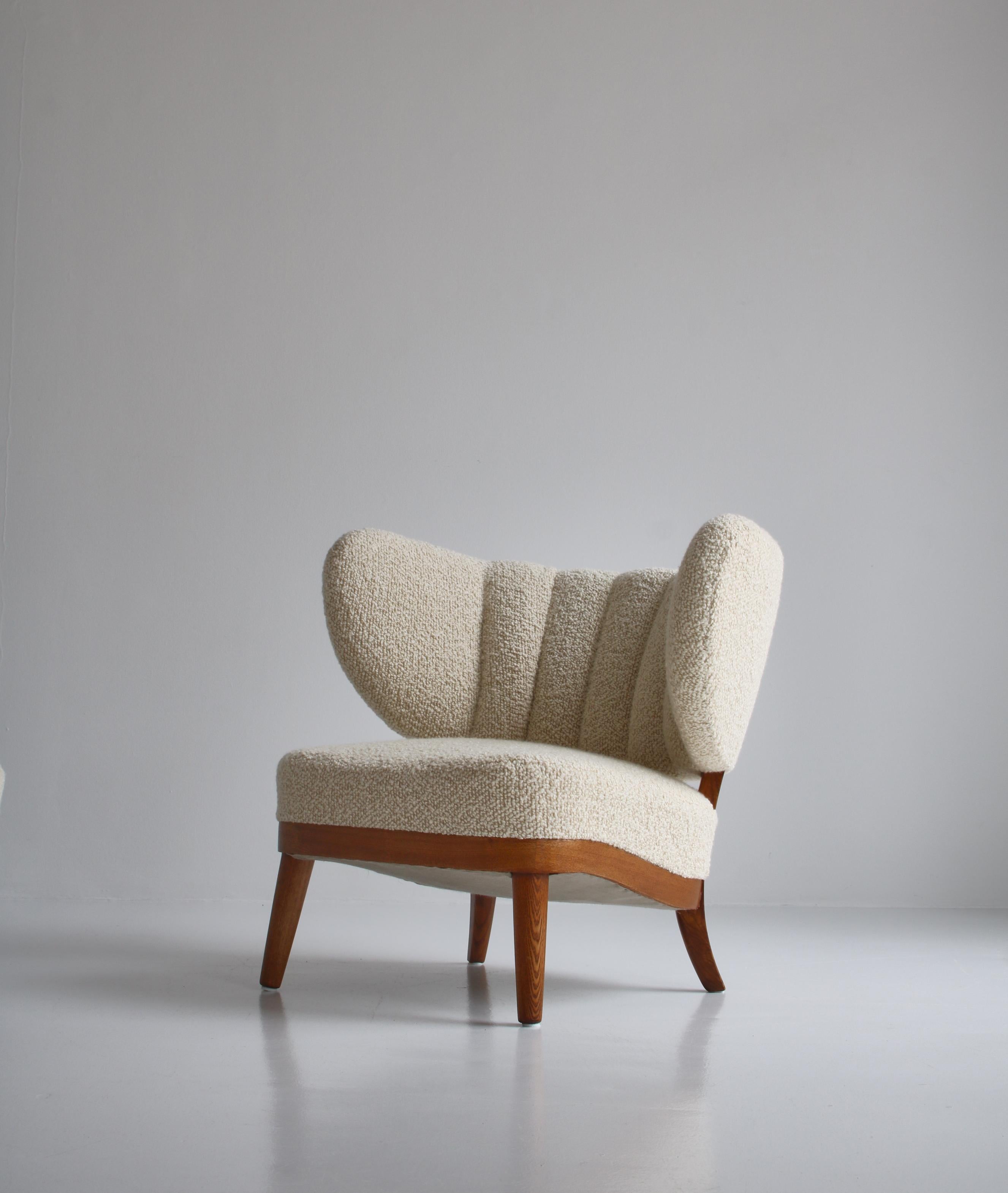 Elm 1940's Lounge Chairs in White Boucle, Otto Schulz for Boet, Scandinavian Modern