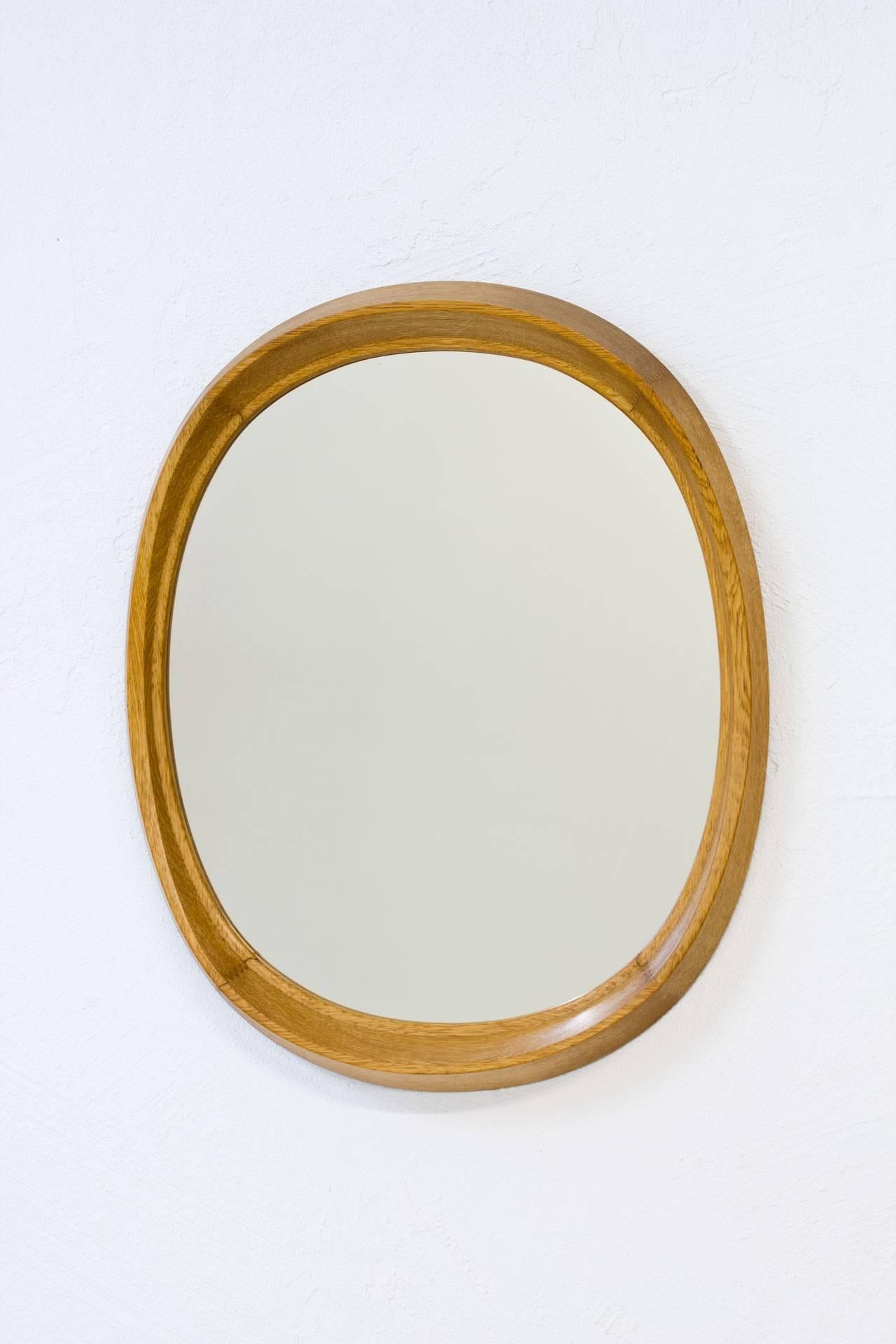 Swedish Scandinavian Modern Oval Oak Mirror by Fröseke, Sweden