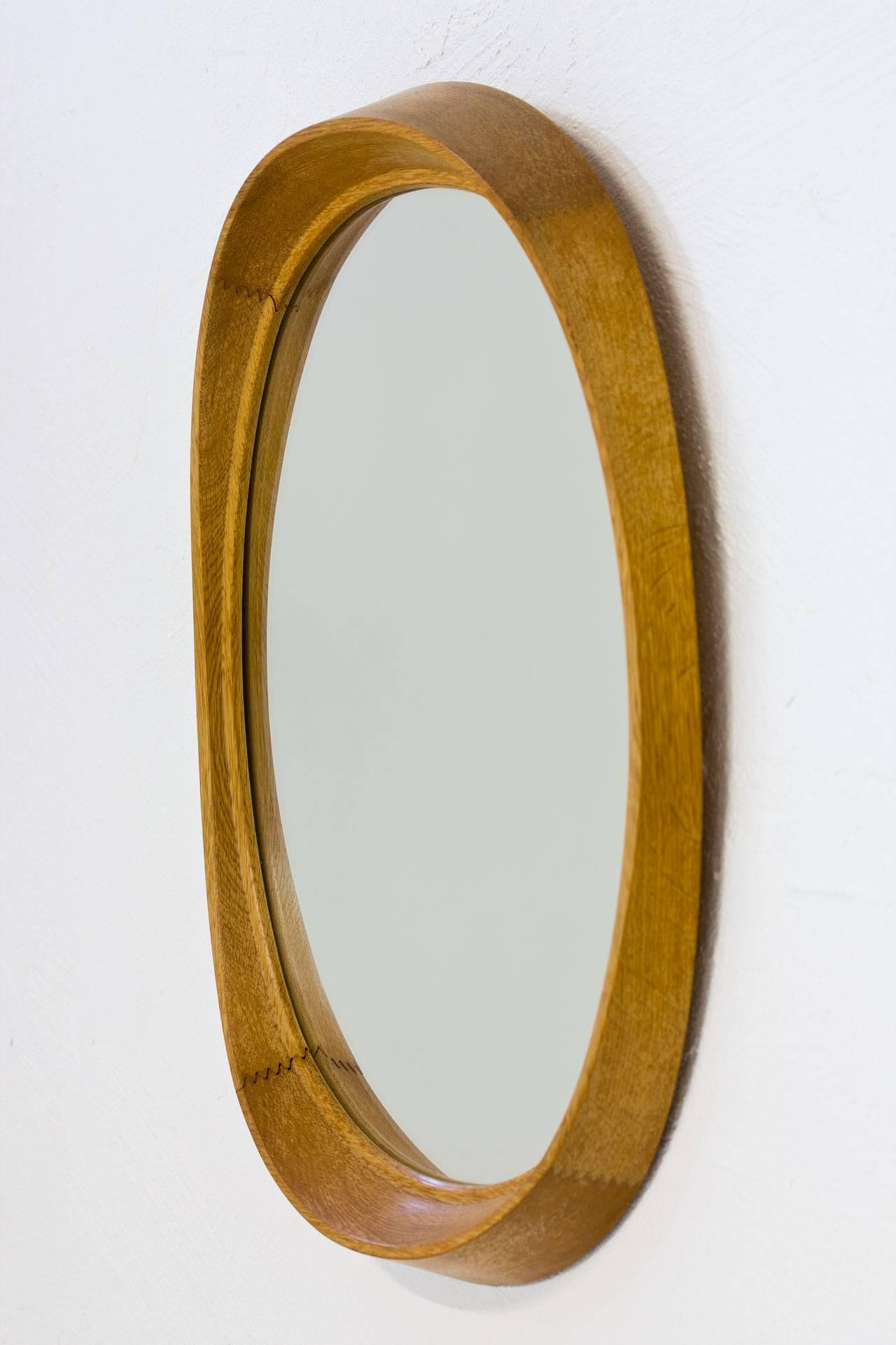 Scandinavian Modern Oval Oak Mirror by Fröseke, Sweden In Excellent Condition In Stockholm, SE