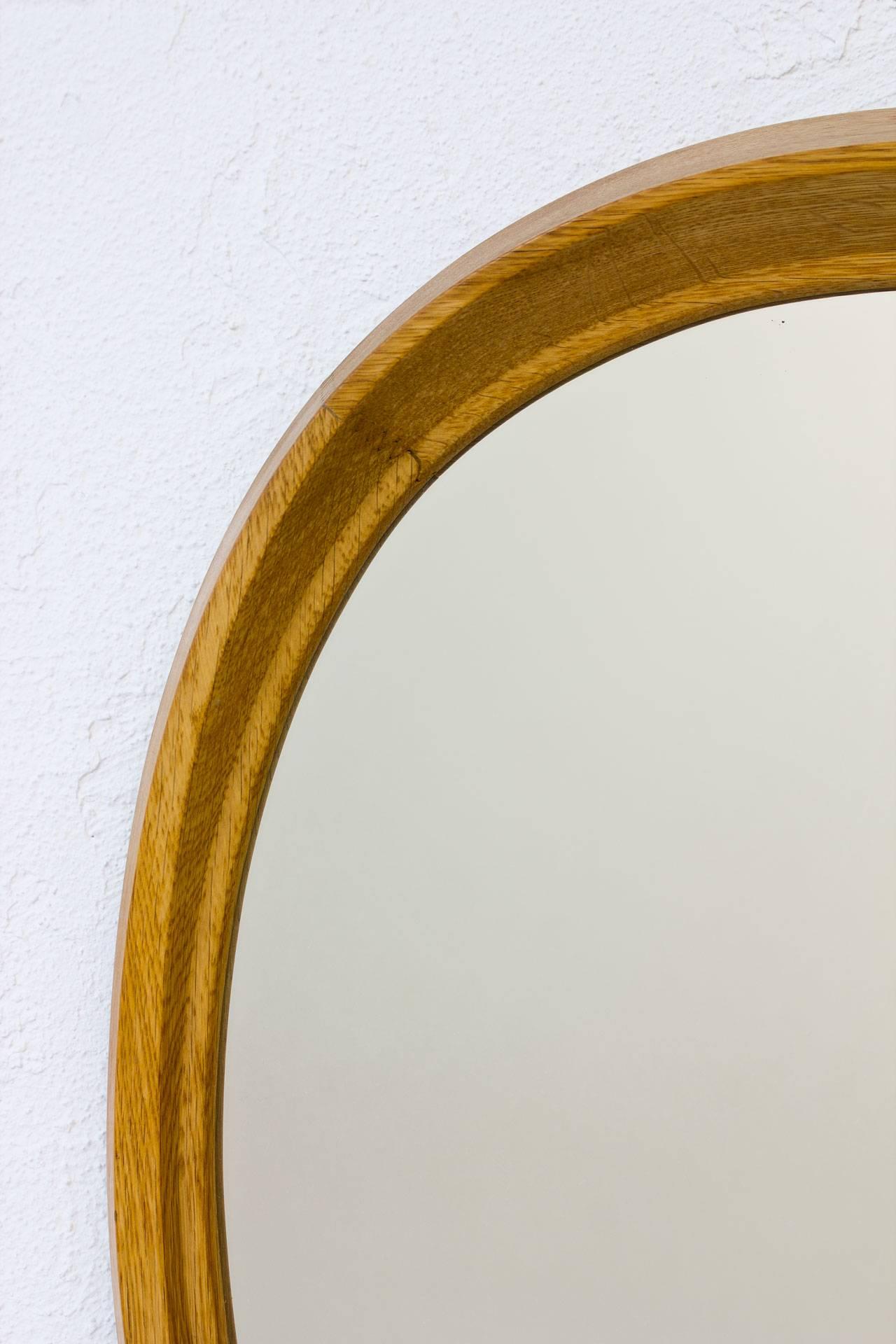 Mid-20th Century Scandinavian Modern Oval Oak Mirror by Fröseke, Sweden