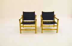 Scandinavian Modern Pair Bamboo and Rattan Safari Chairs