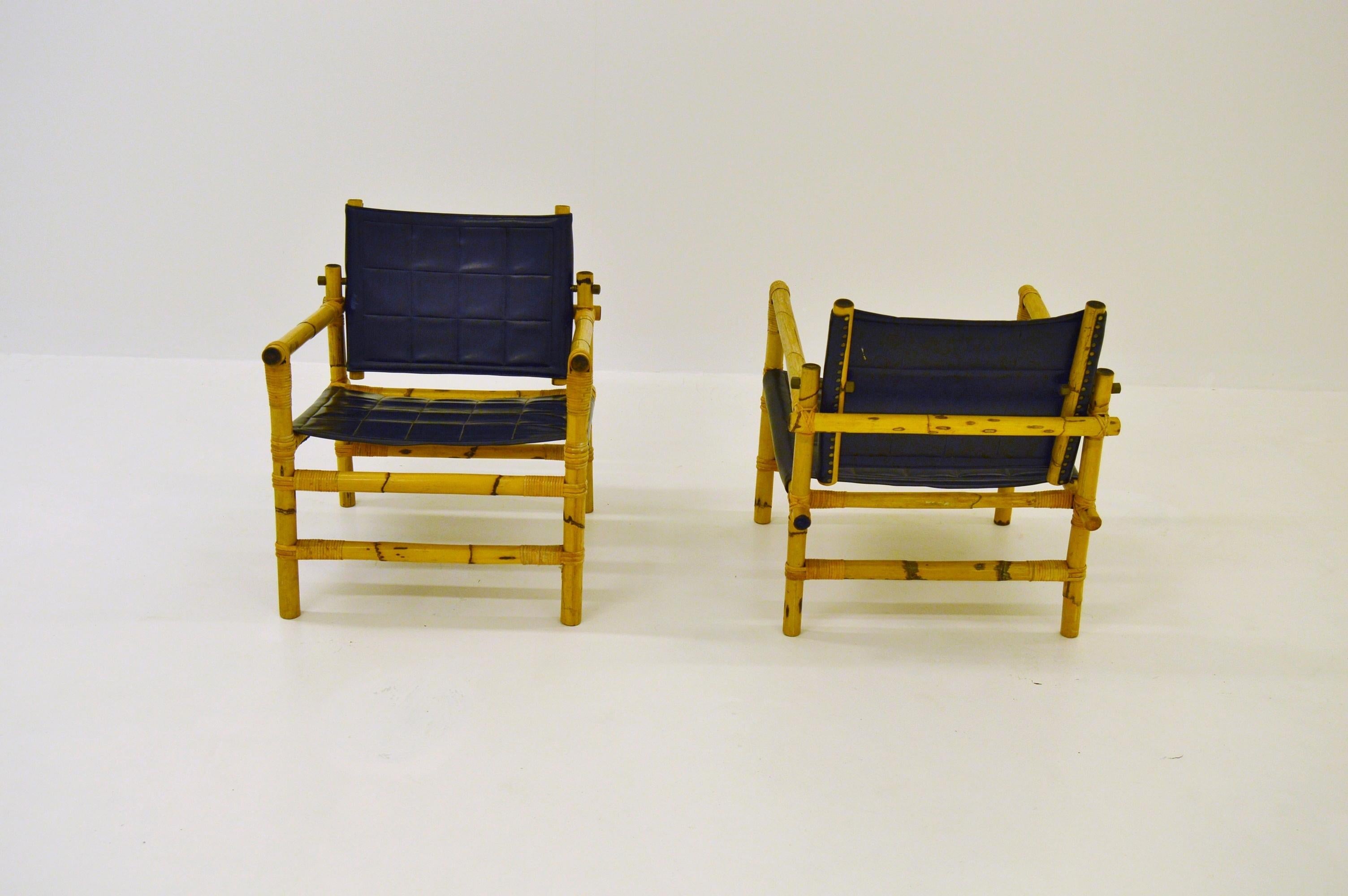 Danish Scandinavian Modern Pair Bamboo and Rattan Safari Chairs For Sale