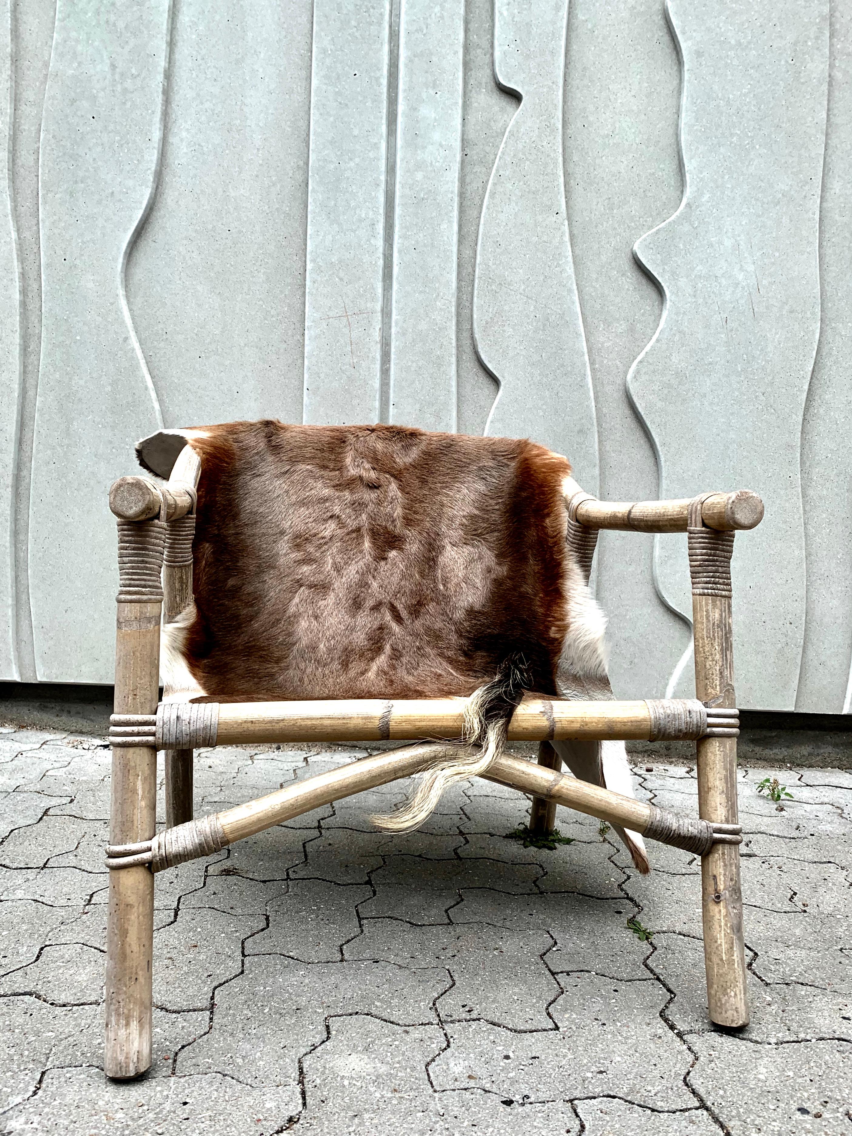 Danish Scandinavian Modern Pair Bamboo and Rattan Safari Chairs