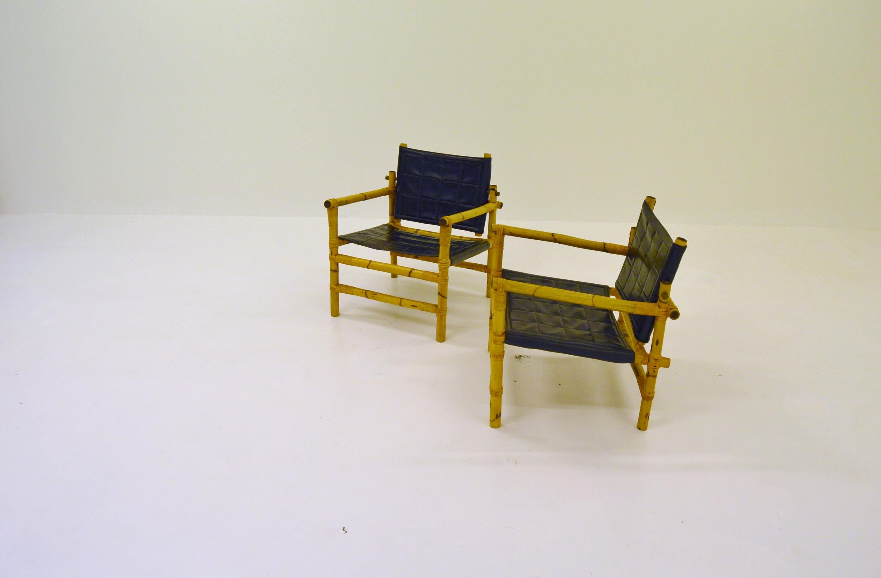 Scandinavian Modern Pair Bamboo and Rattan Safari Chairs In Good Condition For Sale In Alvesta, SE