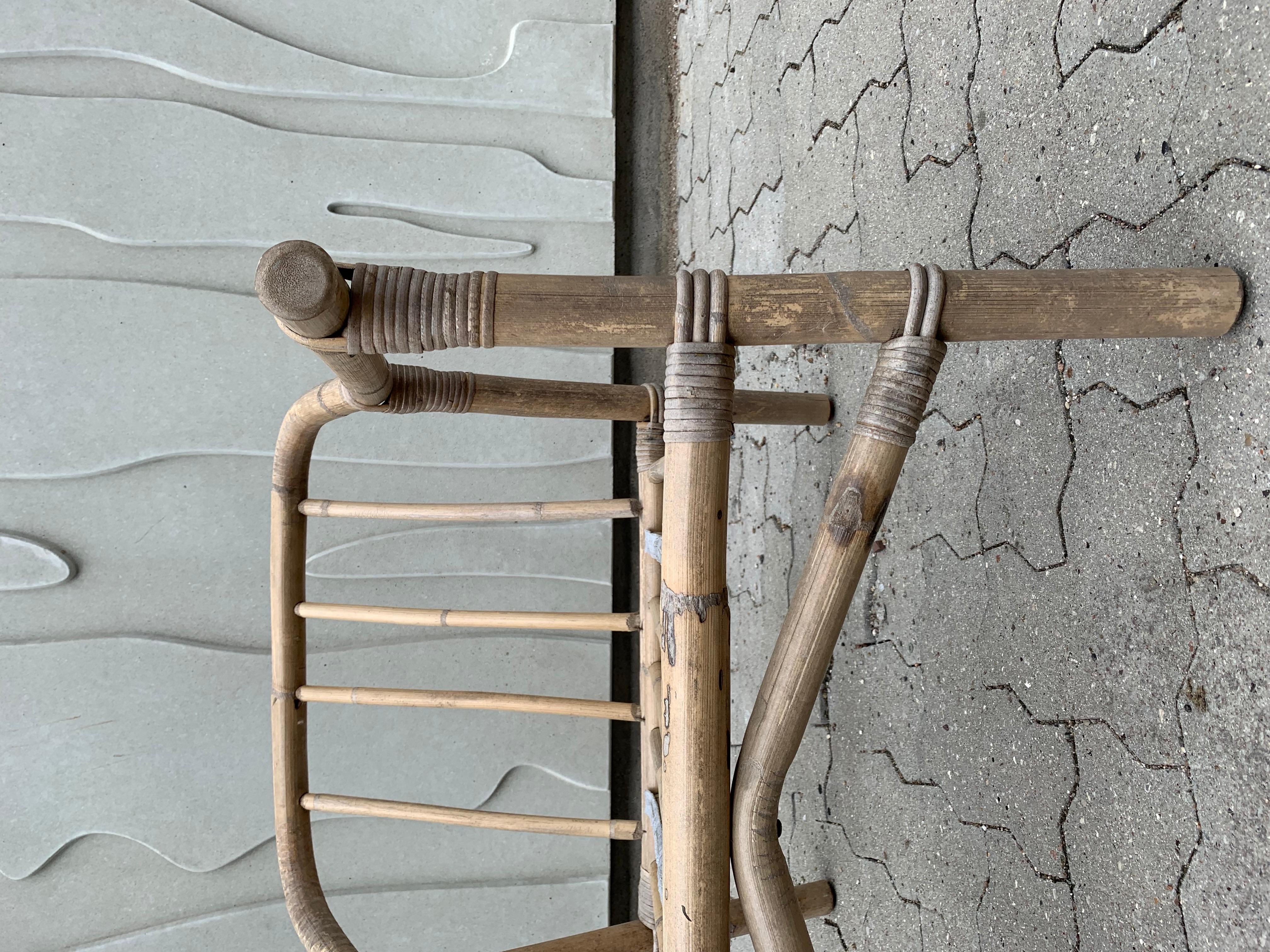 20th Century Scandinavian Modern Pair Bamboo and Rattan Safari Chairs