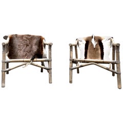 Scandinavian Modern Pair Bamboo and Rattan Safari Chairs