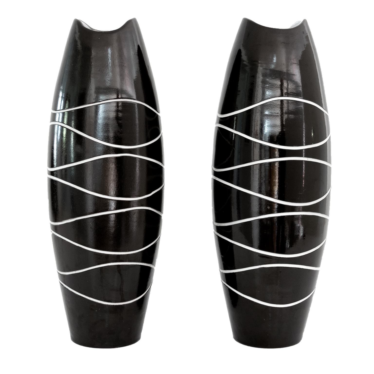 Scandinavian Modern Pair of Atoll Vases by Hjördis Oldfors, Upsala Ekeby Sweden For Sale