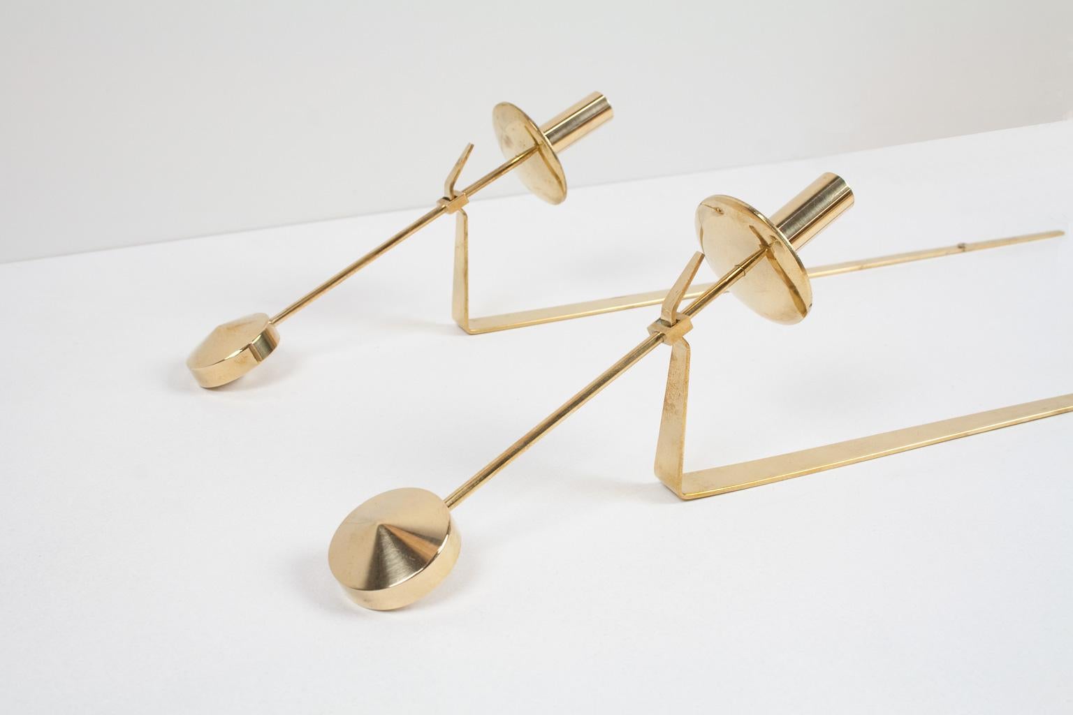 Swedish Scandinavian Modern Pair of Brass Candleholders 'Pendeln' by Pierre Forssell
