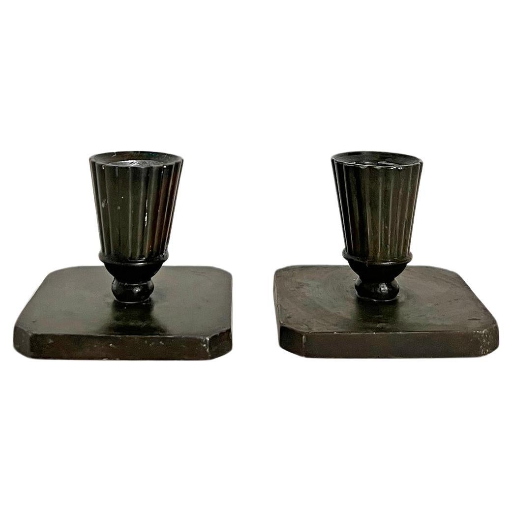 Scandinavian Modern Pair of Candle Holders In Bronze ca 1930-40's