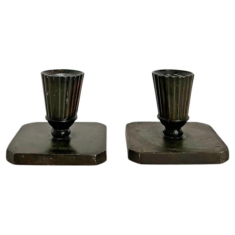 Scandinavian Modern Pair of Bronze Candleholders, 1930–40s, offered by Kellys Vintage