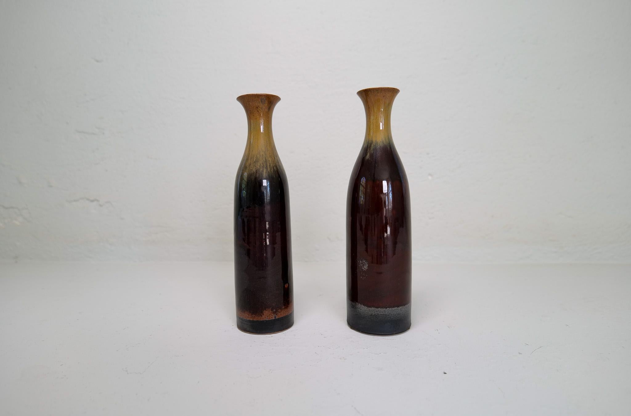 Late 20th Century Scandinavian Modern Pair of Ceramic Vases/Bottles Carl-Harry Stålhane Sweden For Sale