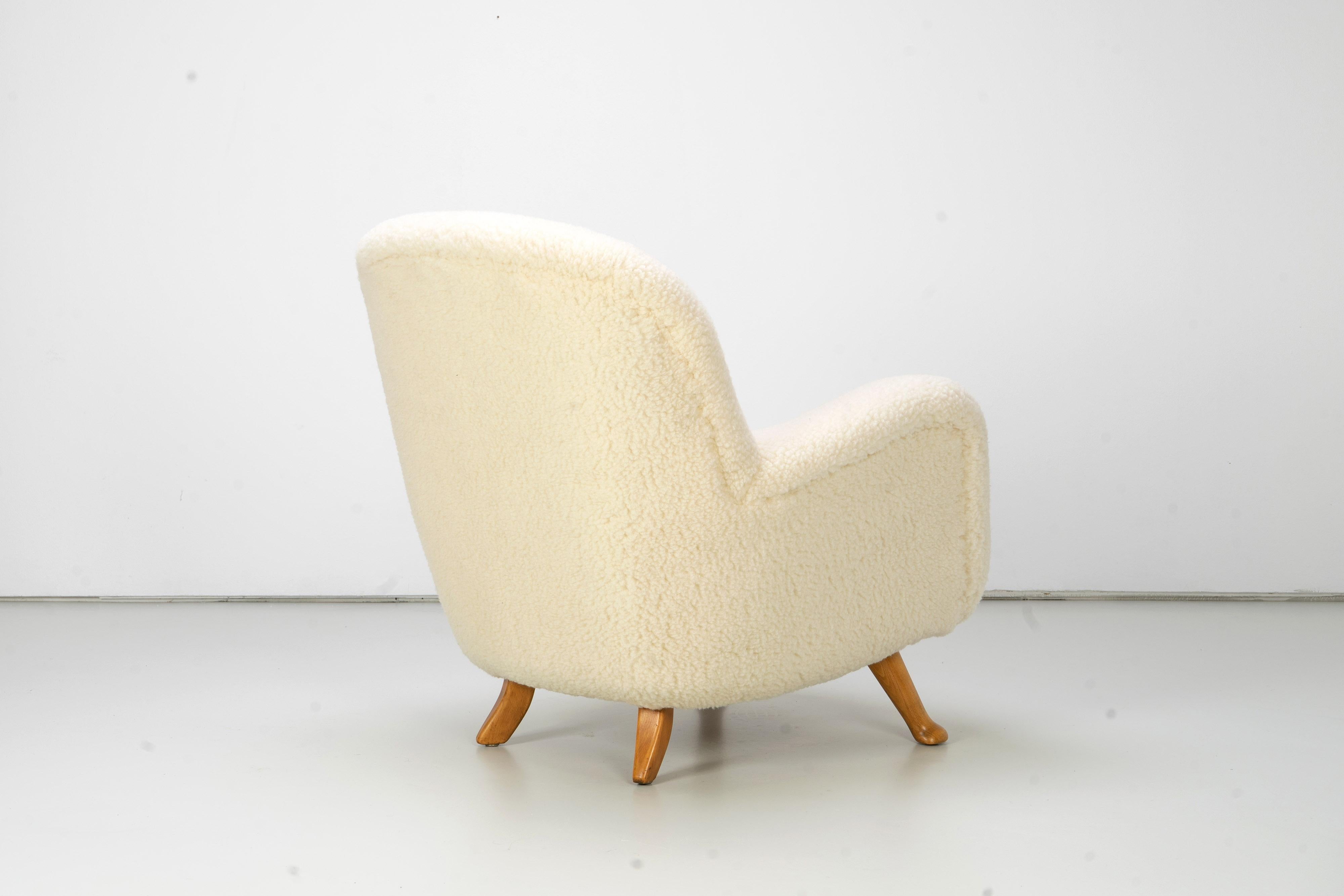 Faux Fur Scandinavian Modern Pair of Club Chairs by Berga Mobler Sweden, 1940s