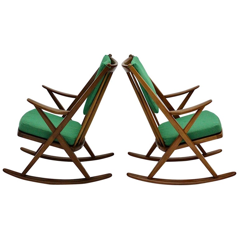 Scandinavian Modern Pair Of Green Beech Vintage Rocking Chair Frank Reenskaug For Sale At 1stdibs