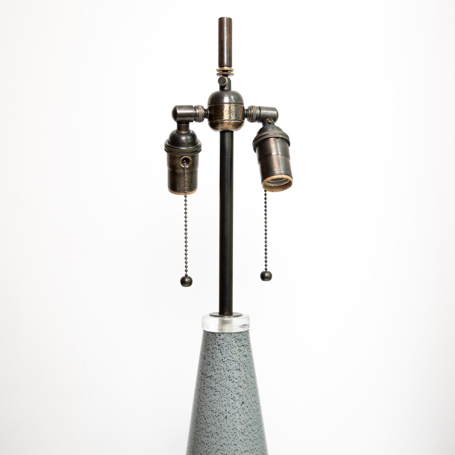 20th Century Scandinavian Modern Pair of Johansfors Glasbruk Speckled Glass Lamps, Sweden