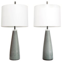 Scandinavian Modern Pair of Johansfors Glasbruk Speckled Glass Lamps, Sweden