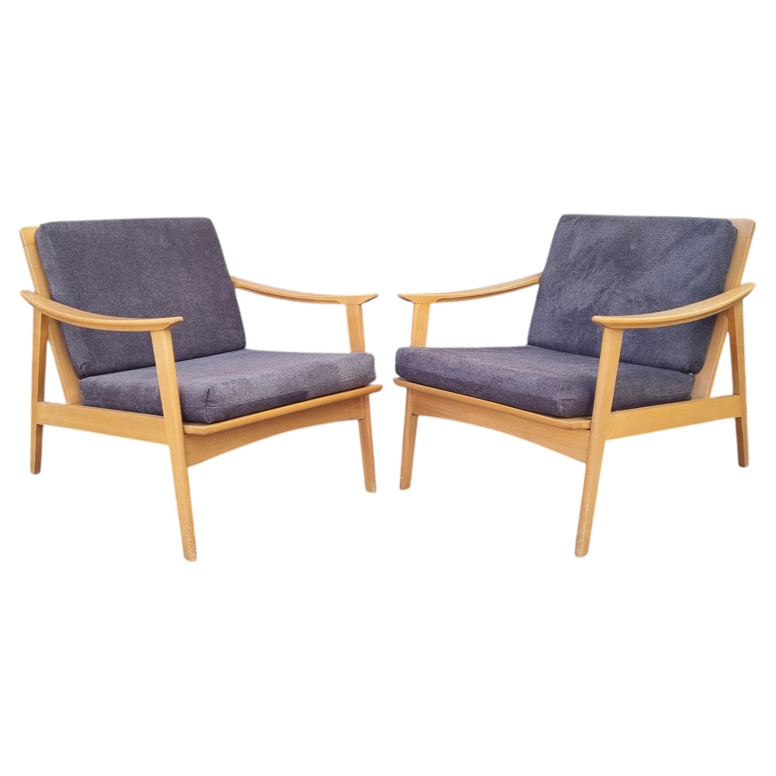 Scandinavian Modern Pair of Lounge Armchairs, Sweden 60s
