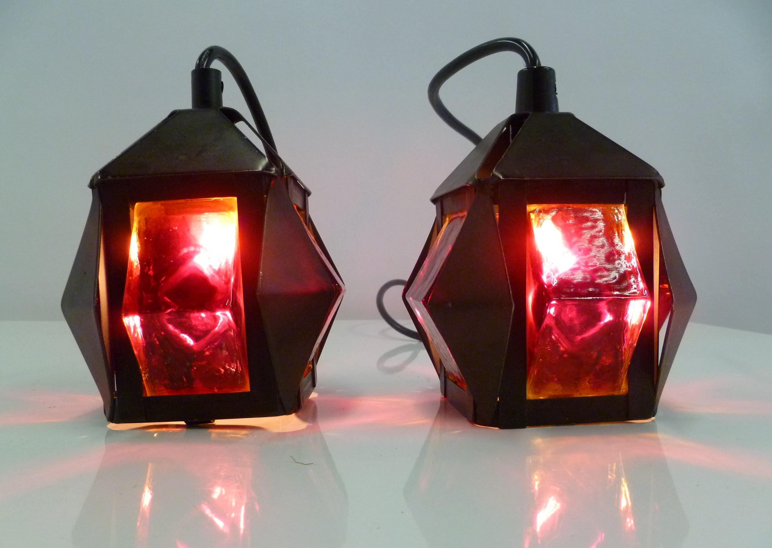Scandinavian Modern Pair Petite Hoglund Style Red Glass Pendant Lights Sweden  For Sale 4