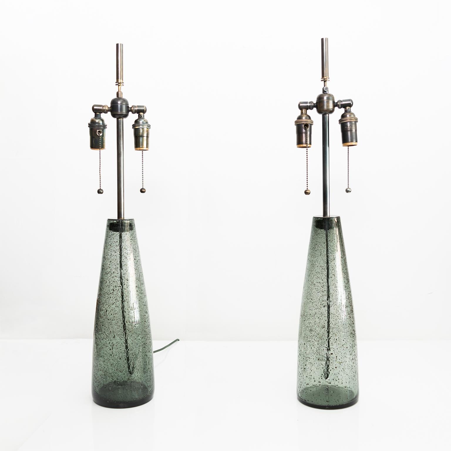 Patinated Scandinavian Modern Pair of Stromboli Lamps by Bengt Orup, Hyllinge Glasbruk For Sale