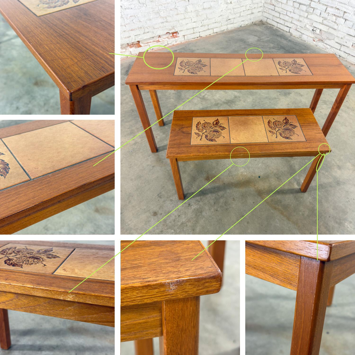Scandinavian Modern Pair of Teak Nesting Sofa Console Tables w/Tile Insert Tops For Sale 12