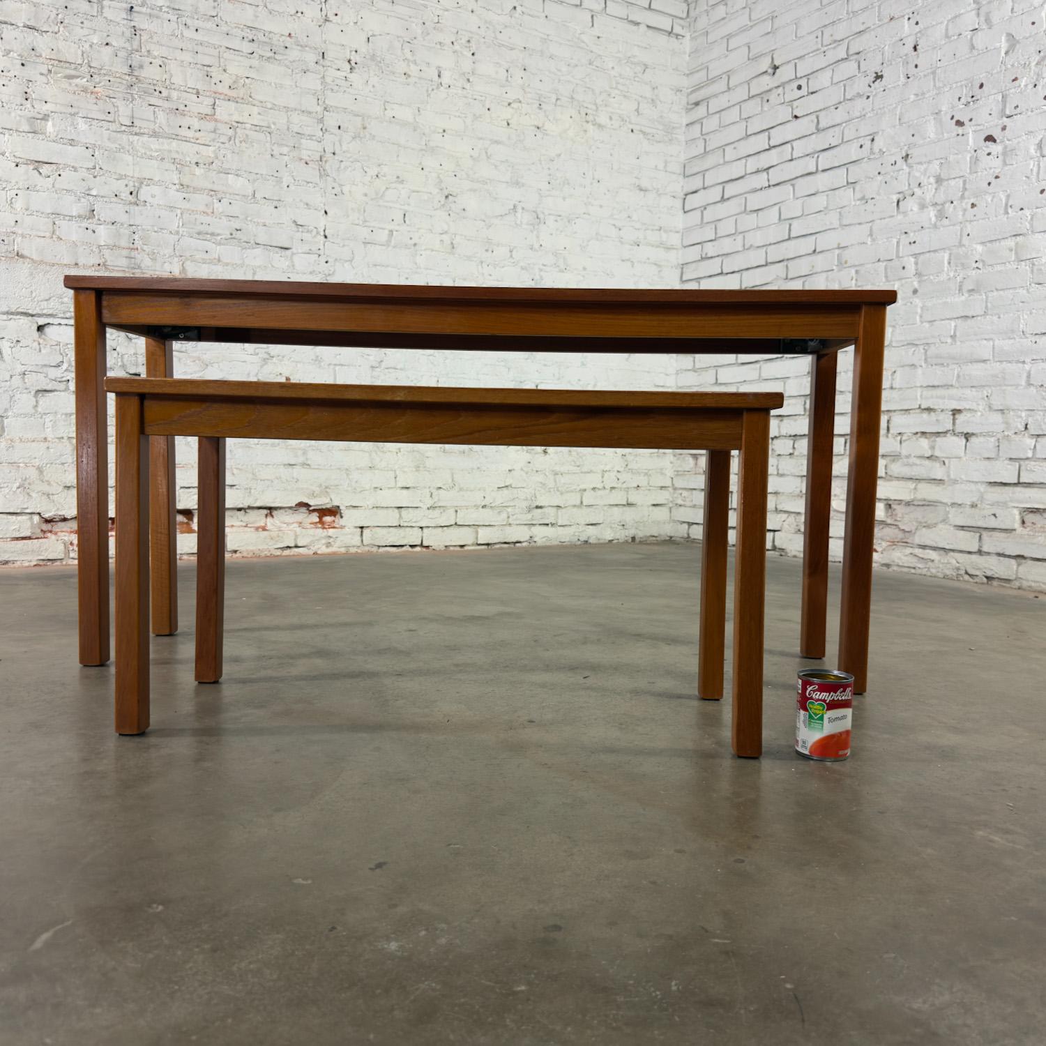 Scandinavian Modern Pair of Teak Nesting Sofa Console Tables w/Tile Insert Tops For Sale 2